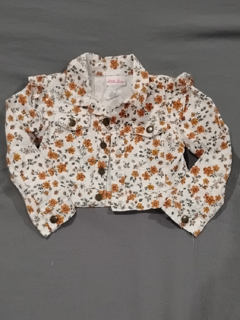 Little Lass White Denim Jacket with Mustard Floral Print